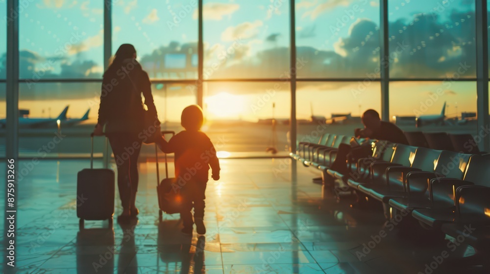 Family at airport travelling with young child