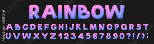 Glossy 3D bubble font. An inflated three-dimensional English font with a gradient from blue to pink.