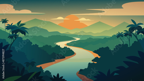 Aerial View of the Amazon Rainforest landscape vector illustration 