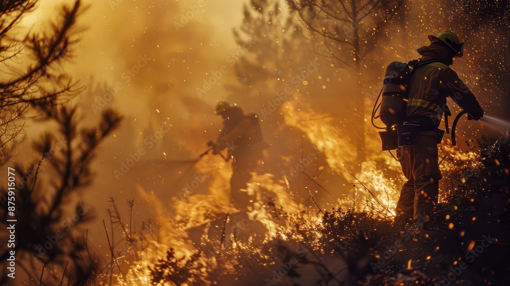 Firefighters extinguish a fire in a national park