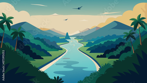 Aerial View of the Amazon Rainforest landscape vector illustration 