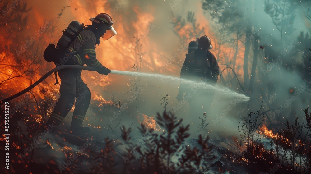 Firefighters extinguish a fire in a national park