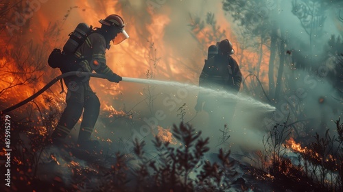 Obraz na płótnie Firefighters extinguish a fire in a national park w salonie