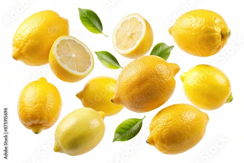 falling lemons on white background