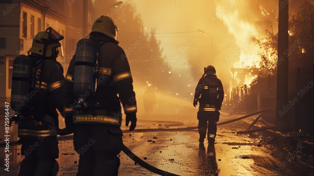 firefighters extinguish a fire in the city