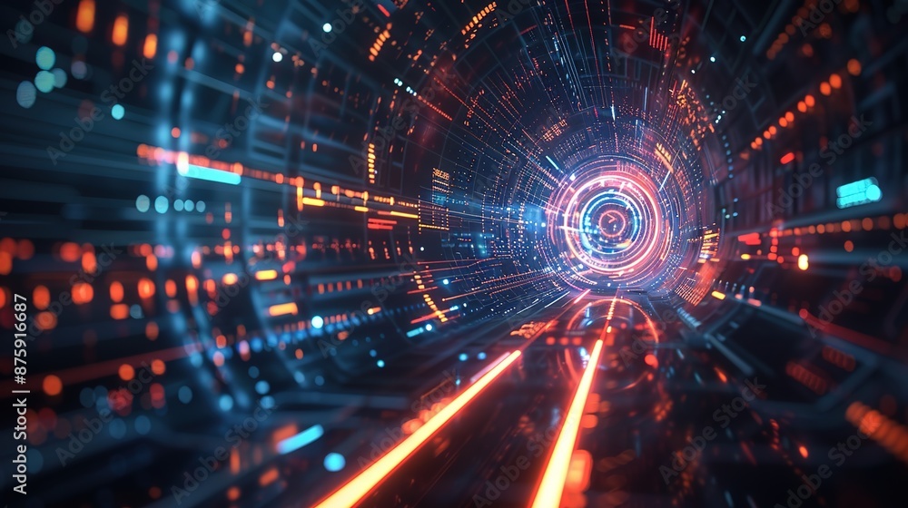 Illuminated Techscape: Futuristic Digital Background with Glowing Lines and Circles Illuminated Techscape: Futuristic Digital Background with Glowing Lines and Circles