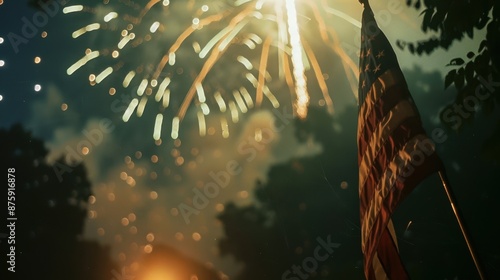 Obraz na płótnie fireworks with the US Flag in the foreground w salonie