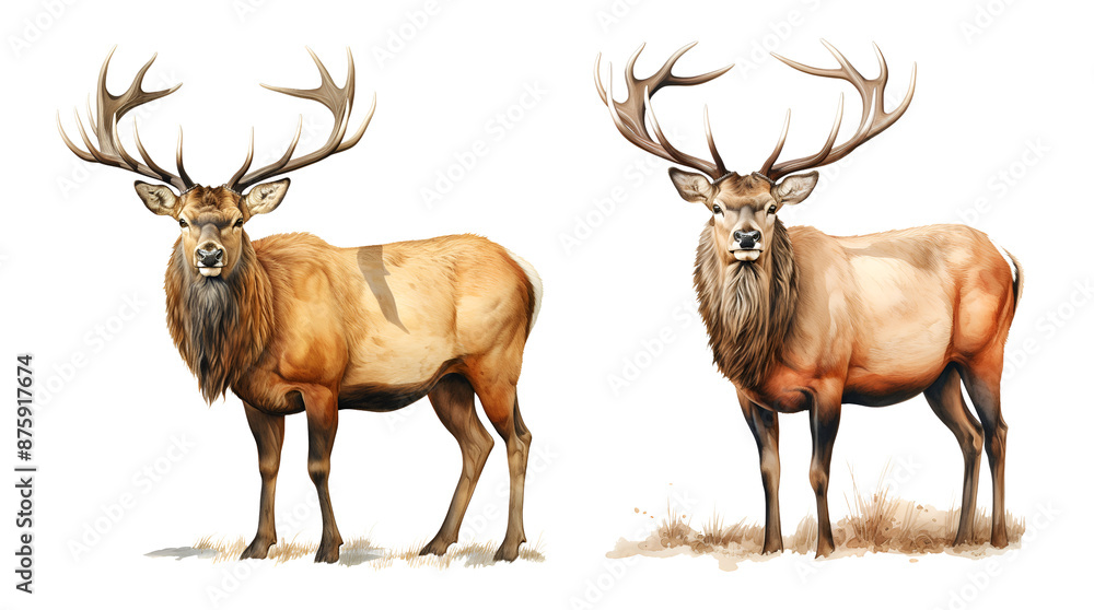 Elk, watercolor clipart illustration with isolated background. Elk, watercolor clipart illustration with isolated background.