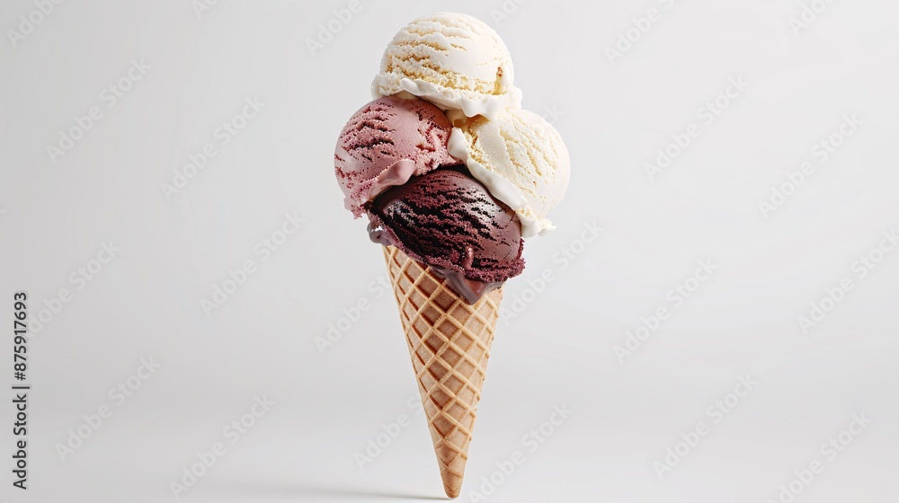 Pistachio ice cream on a waffle cone with chopped nuts on top. Pistachio ice cream on a waffle cone with chopped nuts on top.