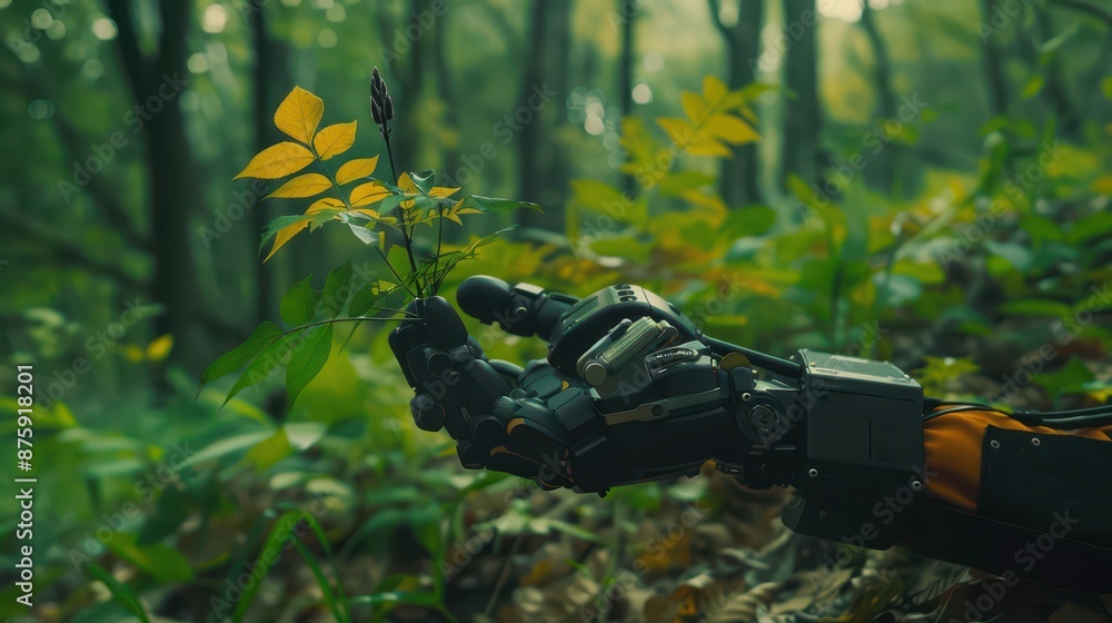 robot arm gently holds a sapling