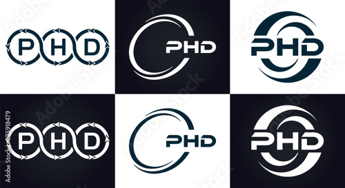 PHD logo. P H D design. White PHD letter. PHD, P H D letter logo design. P H D letter logo design in GOLD, GOLDEN LOGO, THREE, style. letter logo set in one artboard. P H D letter logo vector design.