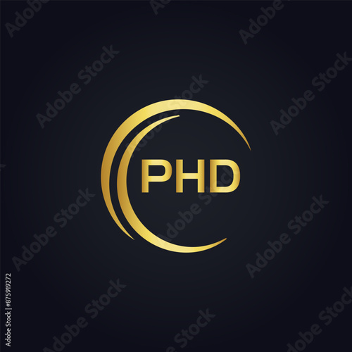 PHD logo. P H D design. White PHD letter. PHD, P H D letter logo design. P H D letter logo design in GOLD, GOLDEN LOGO, THREE, style. letter logo set in one artboard. P H D letter logo vector design.