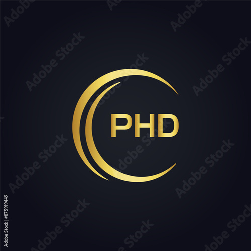 PHD logo. P H D design. White PHD letter. PHD, P H D letter logo design. P H D letter logo design in GOLD, GOLDEN LOGO, THREE, style. letter logo set in one artboard. P H D letter logo vector design.