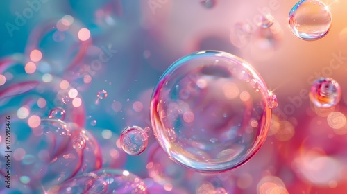 Background photo of molecules and bubbles for cosmetic products.