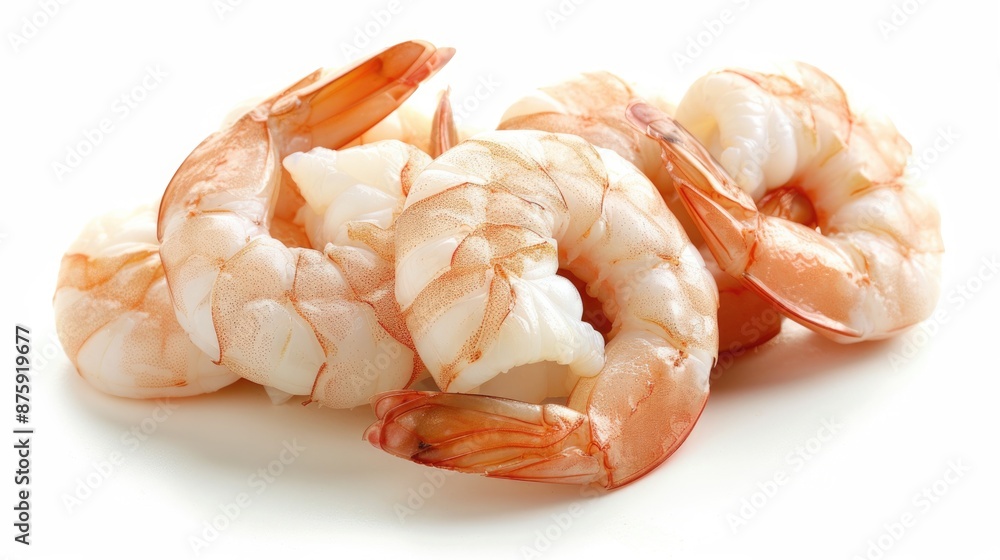 Raw Jumbo Shrimp. Fresh Seafood Ingredient High in Protein on White Background Raw Jumbo Shrimp. Fresh Seafood Ingredient High in Protein on White Background