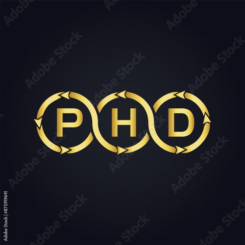 PHD logo. P H D design. White PHD letter. PHD, P H D letter logo design. P H D letter logo design in GOLD, GOLDEN LOGO, THREE, style. letter logo set in one artboard. P H D letter logo vector design.