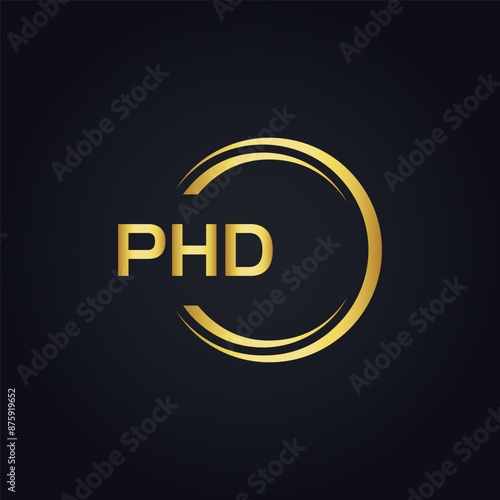 PHD logo. P H D design. White PHD letter. PHD, P H D letter logo design. P H D letter logo design in GOLD, GOLDEN LOGO, THREE, style. letter logo set in one artboard. P H D letter logo vector design.
