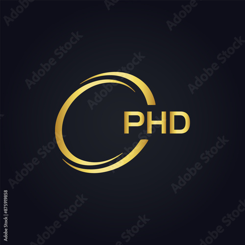 PHD logo. P H D design. White PHD letter. PHD, P H D letter logo design. P H D letter logo design in GOLD, GOLDEN LOGO, THREE, style. letter logo set in one artboard. P H D letter logo vector design.