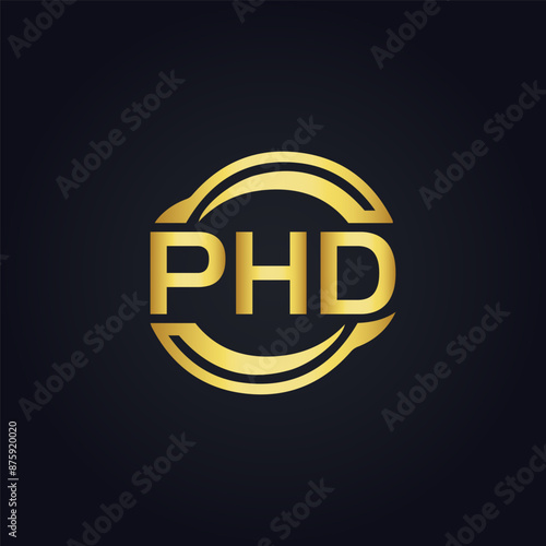 PHD logo. P H D design. White PHD letter. PHD, P H D letter logo design. P H D letter logo design in GOLD, GOLDEN LOGO, THREE, style. letter logo set in one artboard. P H D letter logo vector design.