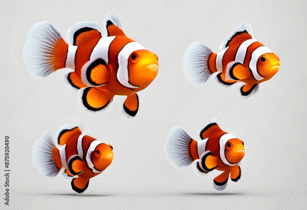 Fototapeta premium clownfish created set olated background technology transparent clown fish isolated cut-out collage element anemonefish marin