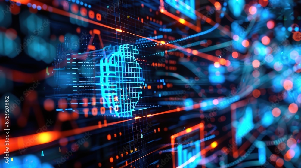 Futuristic 3D Digital Icons for Financial Transactions in Modern Environment Futuristic 3D Digital Icons for Financial Transactions in Modern Environment