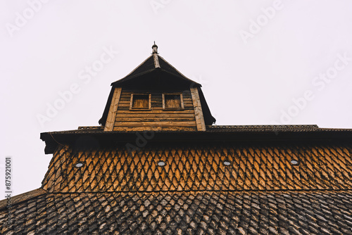 Urnes Stave Church, a UNESCO World Heritage Site, by Lustrafjorden in Norway.