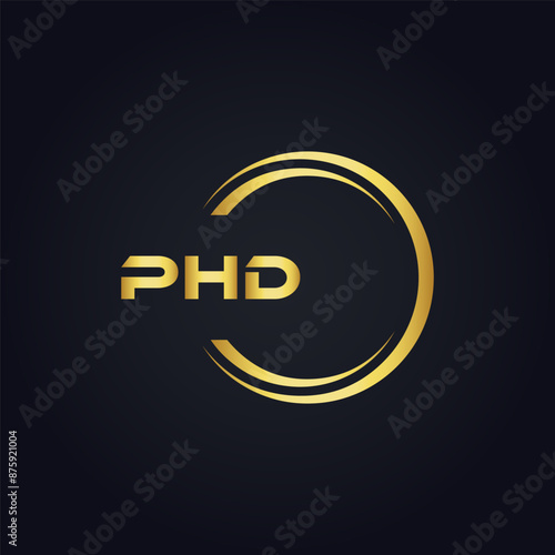 PHD logo. P H D design. White PHD letter. PHD, P H D letter logo design. P H D letter logo design in GOLD, GOLDEN LOGO, THREE, style. letter logo set in one artboard. P H D letter logo vector design.