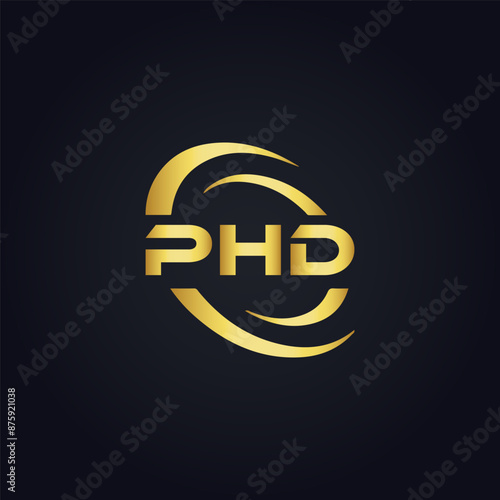 PHD logo. P H D design. White PHD letter. PHD, P H D letter logo design. P H D letter logo design in GOLD, GOLDEN LOGO, THREE, style. letter logo set in one artboard. P H D letter logo vector design.