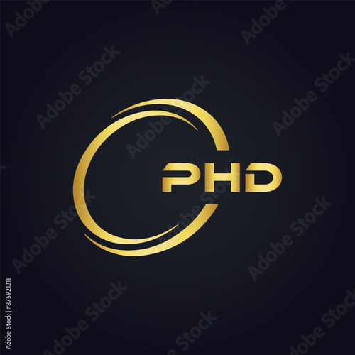 PHD logo. P H D design. White PHD letter. PHD, P H D letter logo design. P H D letter logo design in GOLD, GOLDEN LOGO, THREE, style. letter logo set in one artboard. P H D letter logo vector design.