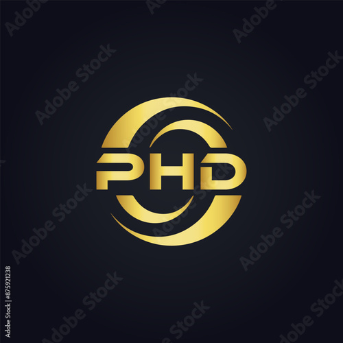 PHD logo. P H D design. White PHD letter. PHD, P H D letter logo design. P H D letter logo design in GOLD, GOLDEN LOGO, THREE, style. letter logo set in one artboard. P H D letter logo vector design.