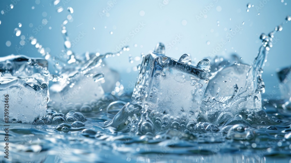Ice being dropped into water and creating splashes Ice being dropped into water and creating splashes