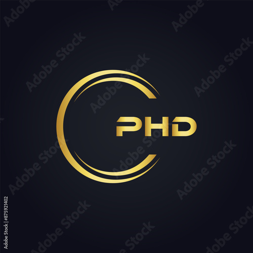 PHD logo. P H D design. White PHD letter. PHD, P H D letter logo design. P H D letter logo design in GOLD, GOLDEN LOGO, THREE, style. letter logo set in one artboard. P H D letter logo vector design.