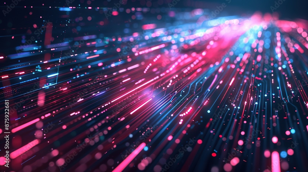Illuminated Futuristic Technology: Glowing Lines and Digital Data Patterns on Dark Background Illuminated Futuristic Technology: Glowing Lines and Digital Data Patterns on Dark Background