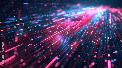 Illuminated Futuristic Technology: Glowing Lines and Digital Data Patterns on Dark Background