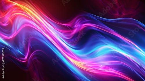 Neon light waves, magical energy and light movement background. vector wallpaper template