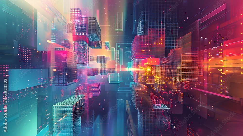 Fototapeta premium Digital Fusion - Abstract Pixelated Art with Soft Gradients