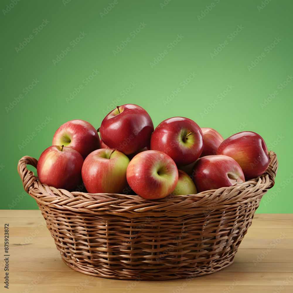 red green apples in basket, basket full of red apples on a pastel clean background red green apples in basket, basket full of red apples on a pastel clean background