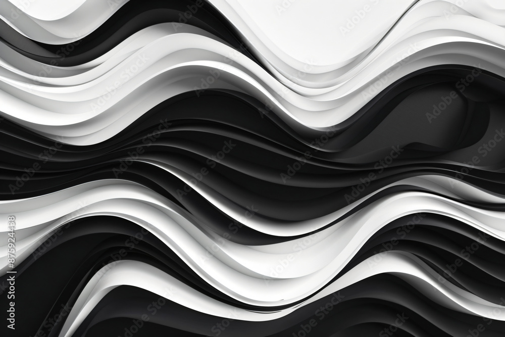 Abstract background with black and white waves, wavy shapes, patterned wall decoration. Background for design, cover presentation, 3D rendering illustration.
Abstract background with black and white waves, wavy shapes, patterned wall decoration. Background for design, cover presentation, 3D rendering illustration.