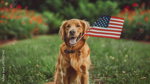 Obraz na płótnie dog holding American flag w salonie
