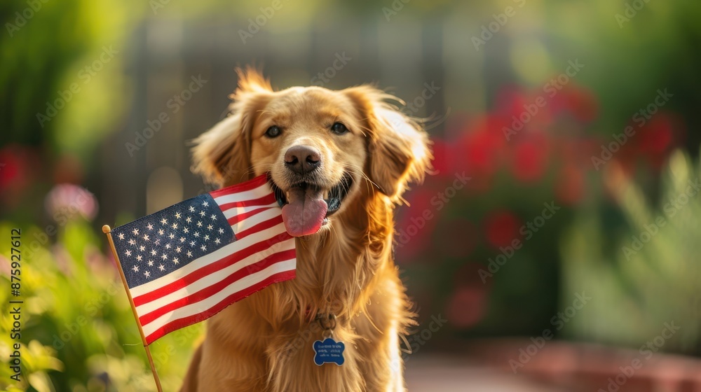 dog holding American flag
