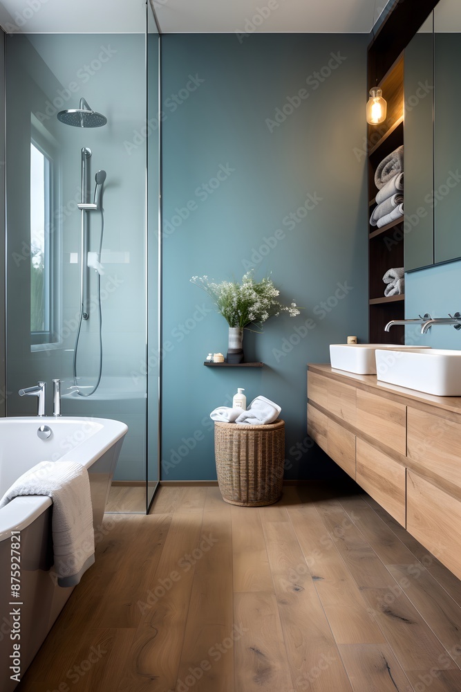 Modern Bathroom with Wooden Accents Modern Bathroom with Wooden Accents