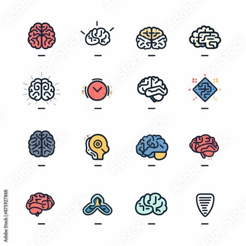 Brain Icon Set: Colorful Representation of Human Intelligence