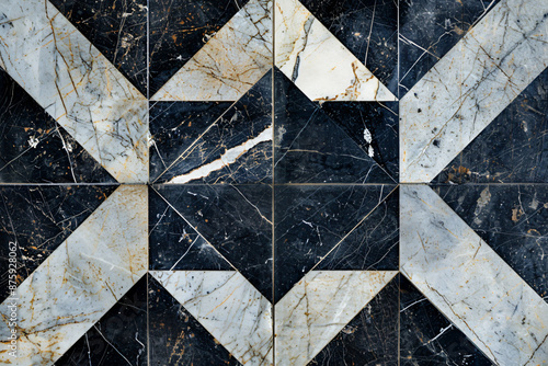 Wallpaper Mural A close-up of black and white marble tiles arranged in an X pattern, creating a geometric background with crisp lines and contrasting colors.


 Torontodigital.ca