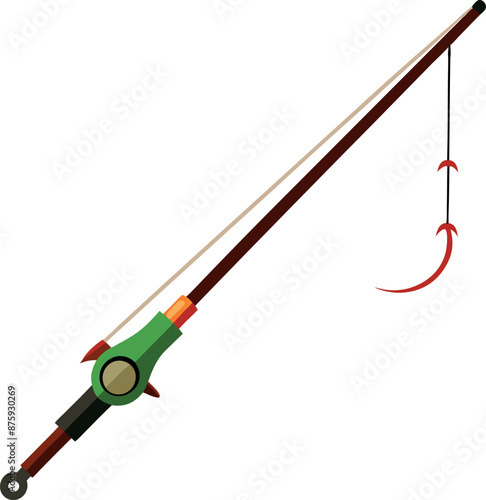 Fishing rod cartoon icon Backpacker equipment Single symbol on a white on white,