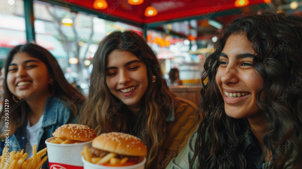 women having junk food at cafe with friends