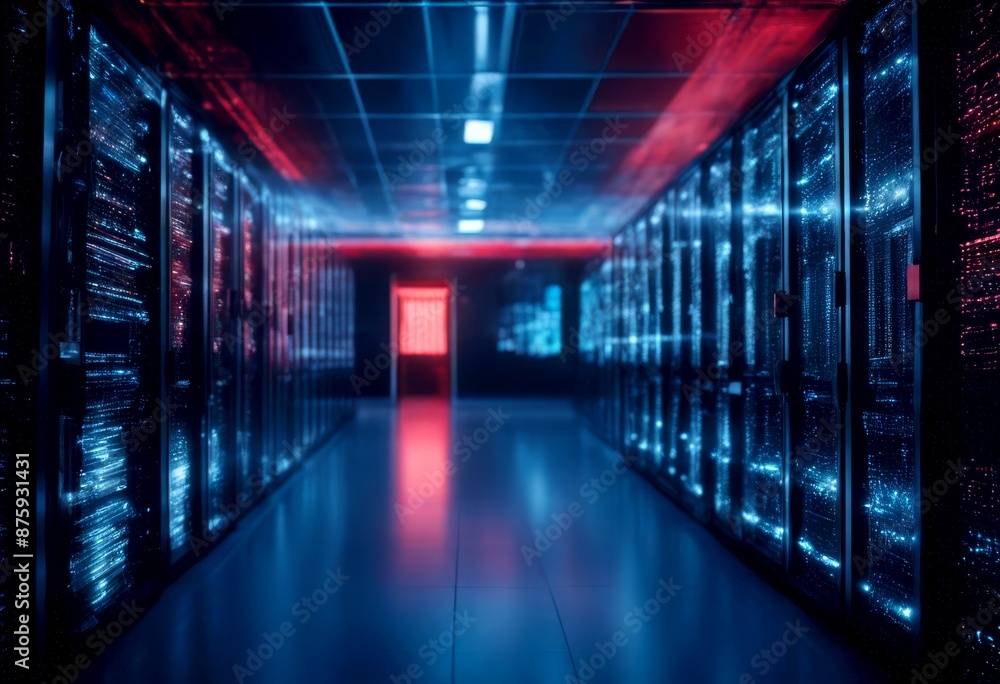 filmed filled neon blue servers lights center supercomputers dark data background room working filmed filled neon blue servers lights center supercomputers dark data background room working