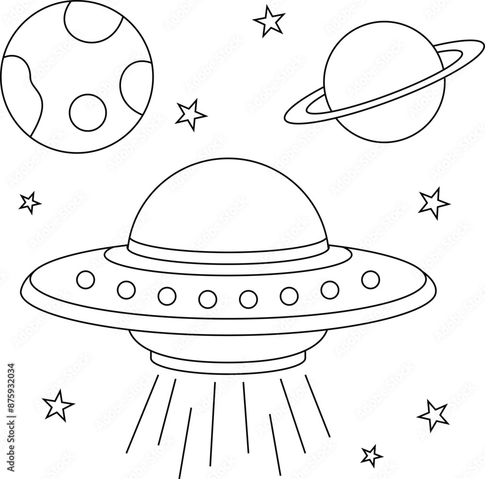 UFO and spaceship flying in space coloring page cute and funny outline colouring book UFO and spaceship flying in space coloring page cute and funny outline colouring book