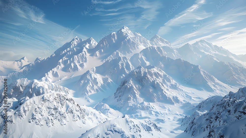 Obraz premium Snow covered wintry mountain scenery very detailed and realistic shape