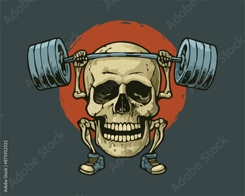 Logo Skull Weight Lifter Body Builder Gym Logo Vector for T-shirts and Wall Decal Workout Athletic Gym Muscle Logo Fitness Beast Barbell Bodybuilding Healthy Wall Sticker for Gym Decor