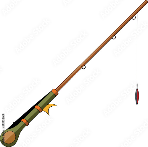 Fishing rod cartoon icon Backpacker equipment Single symbol on a white on white,